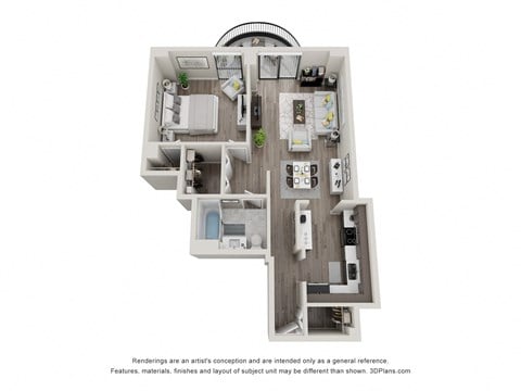 Floor plan for 1 bed, 1 bath, 760 sqft